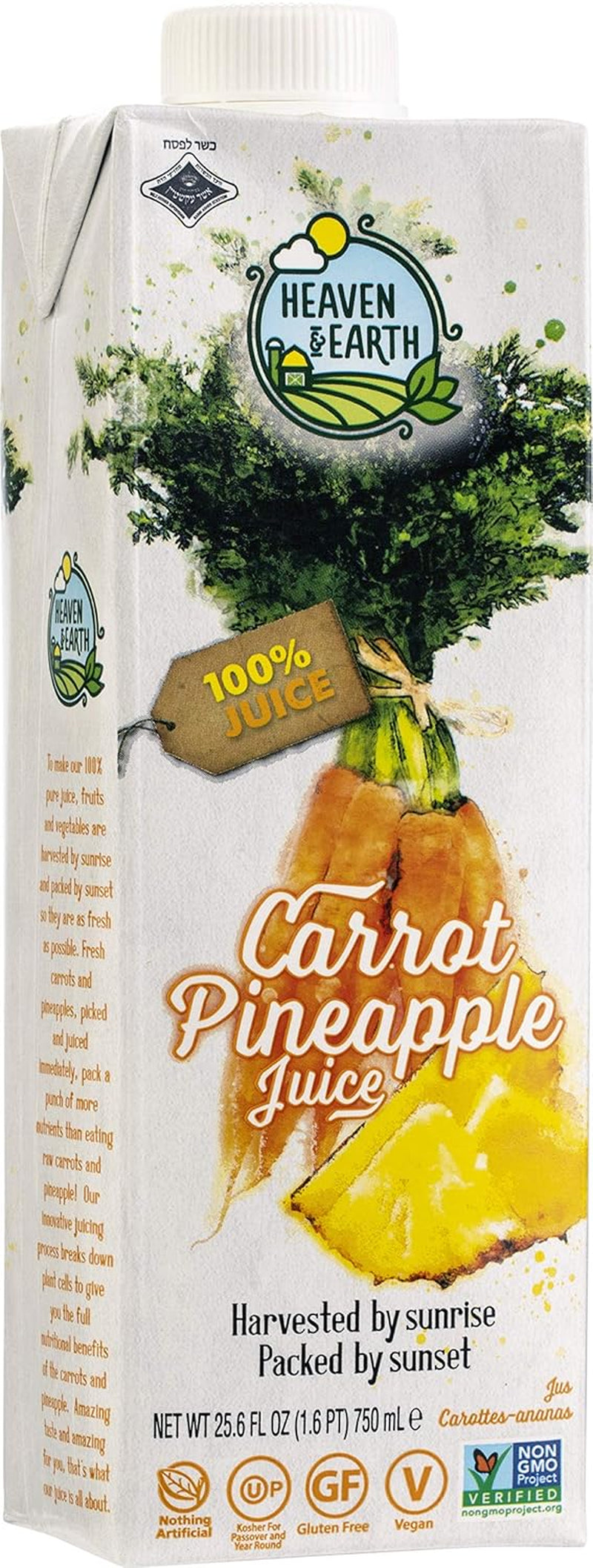 Heavan & Earth 100% Carrot and Pineapple Juice 25.6 Oz (2 Pack)