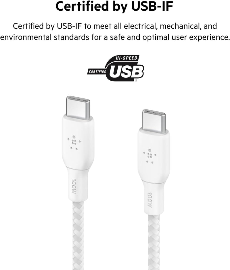 USB-C to USB-C Cable, Boostcharge Braided Power Cable (3M/10Ft), Fast Charging Cable W/ 100W Power Delivery, USB-IF Certified for Iphone 16, Macbook, Chromebook, Galaxy & More - White