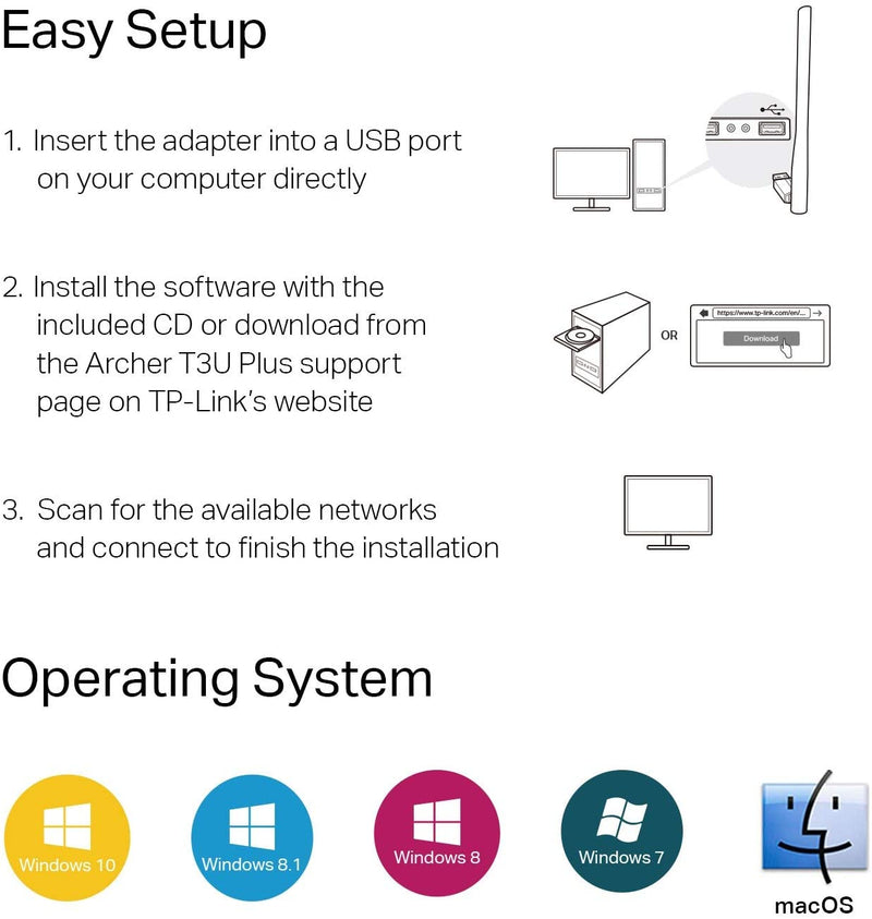 USB Wifi Adapter for Desktop PC, AC1300 USB 3.0 Wireless Dual Band Network Adapter with High Gain Antenna(Archer T3U Plus), MU-MIMO, Windows 11/10/8.1/8/7/XP, Mac OS 10.9-10.15