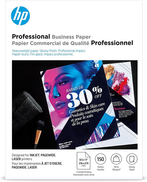 Professional Business Paper, Glossy, 8.5X11 In, 48 Lb, 150 Sheets, Works with Inkjet, Pagewide, Laser Printers (Q1987A)