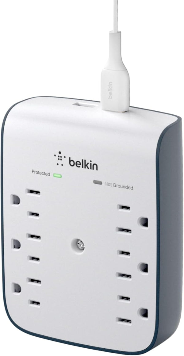 6-Outlet Wall Surge Protector W/ 2 USB-A Ports, Wall-Mountable Surge Protector for Home, Office, Travel, Computer Desktop, Laptop, Phone Charger, & More - 900 Joules of Protection