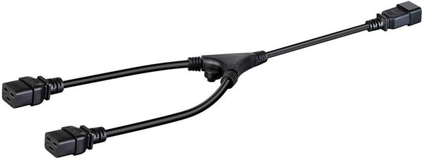 Heavy Duty Splitter Power Cord - IEC 60320 C20 to 2X IEC 60320 C19, 20 Amp, 100-250 Volt, 12AWG, 2 Feet, Black