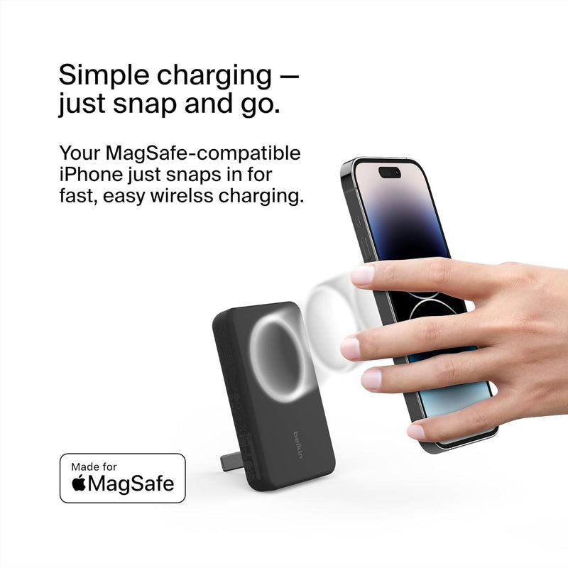 Boostcharge Wireless Power Bank 5K W/Magsafe Compatible 7.5W Charging, Built-In Pop-Up Kickstand - Compatible W/Iphone 16, 16 Plus, 16 Pro, 16 Pro Max, Iphone 15, Airpods, and More - Black