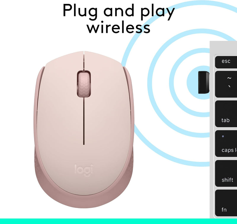 Logitech M170 Wireless Mouse for PC, Mac, Laptop, 2.4 Ghz with USB Mini Receiver, Optical Tracking, 12-Months Battery Life, Ambidextrous - Rose