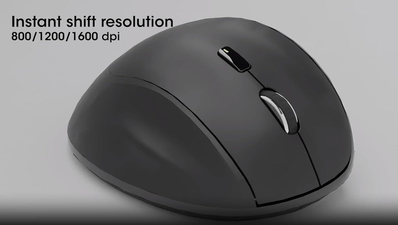 Wireless Ergonomic Mouse – 2.4 Ghz RF, 800/1200/1600 Dpi, Six Buttons with Scroll Wheel, USB-A & USB-C 2-In-1 Receiver Dongle – for Laptop, Computer, PC - 3 Yr Mfg Warranty – 190237