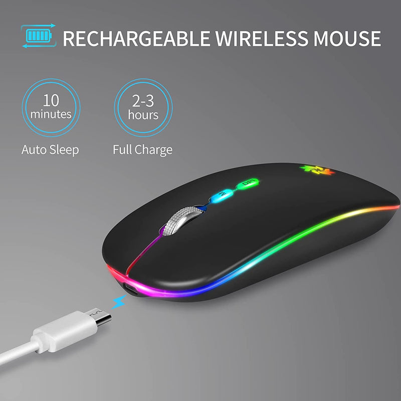 KBCASE LED Wireless Mouse Slim Silent Mouse 2.4G Rechargeable Wireless Computer Mouse Wireless Mouse for Laptop, Macbook, Ipad, Chromebook, with USB & Type-C Receiver