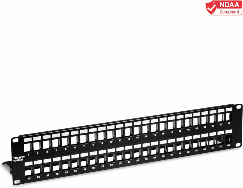 48-Port Blank Keystone Shielded 2U HD Patch Panel, TC-KP48S, 2U 19 Metal Rackmount Housing, Network Management Panel, Recommended with TC-K06C6A Cat6A Keystone Jacks (Sold Separately)