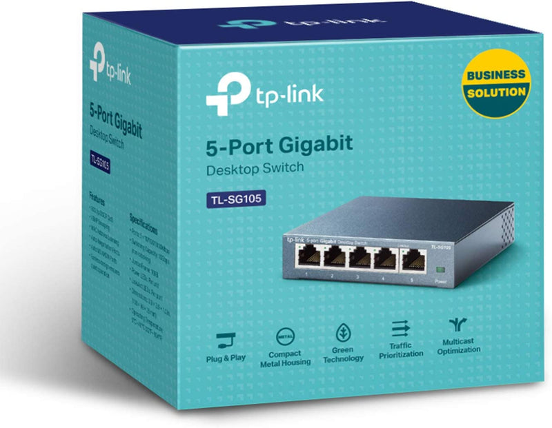 TL-SG105, 5 Port Gigabit Unmanaged Ethernet Switch, Network Hub, Ethernet Splitter, Plug & Play, Fanless Metal Design, Shielded Ports, Traffic Optimization,Navy Blue