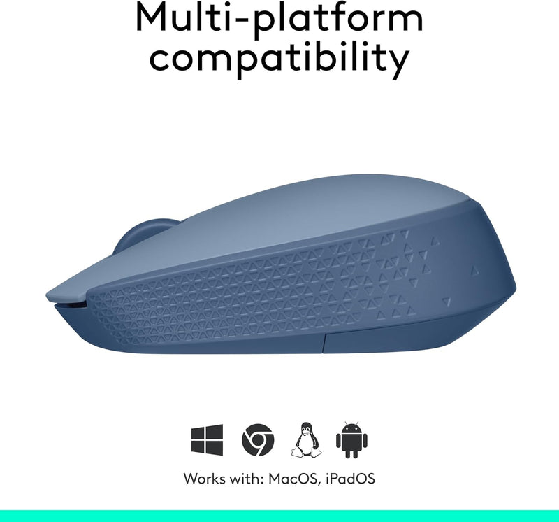 Logitech M170 Wireless Mouse for PC, Mac, Laptop, 2.4 Ghz with USB Mini Receiver, Optical Tracking, 12-Months Battery Life, Ambidextrous - Blue Grey