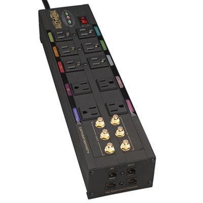 Tripp Lite by Eaton Isobar 10-Outlet Home/Business Theater Surge Protector, 8 ft. Cord with Right-Angle Plug, 3840 Joules, LEDs, Metal Housing - PEGASUSS 