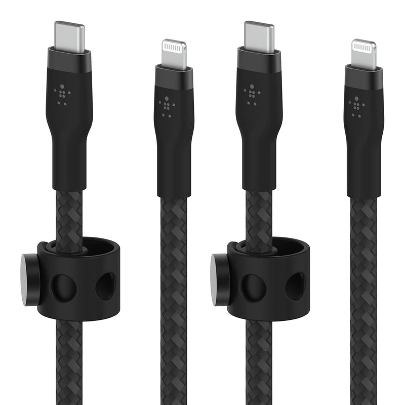 Boostcharge Pro Flex Braided USB Type-C to Lightning Cable 2-Pack (2M/6.6Ft), Mfi-Certified 20W Fast Charging PD Power Delivery for Iphone 13, Iphone 12, Iphone 11, Ipad, and More - Black