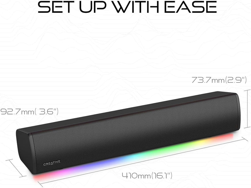 Sound Blaster GS3 Compact RGB Gaming Soundbar with Superwide Technology, Powered via USB, Bluetooth 5.4, Headphone-Out Port, for PC and Mac