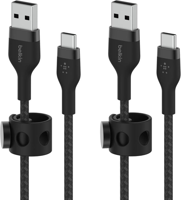 Boostcharge Pro Flex Braided USB-C to USB-A Cable (6.6Ft/2M), USB-C USB-IF Certified Fast Charging Cable for Iphone 16, Ipad Pro, Galaxy S24, S23, Note, Pixel, & More - Black (2-Pack)