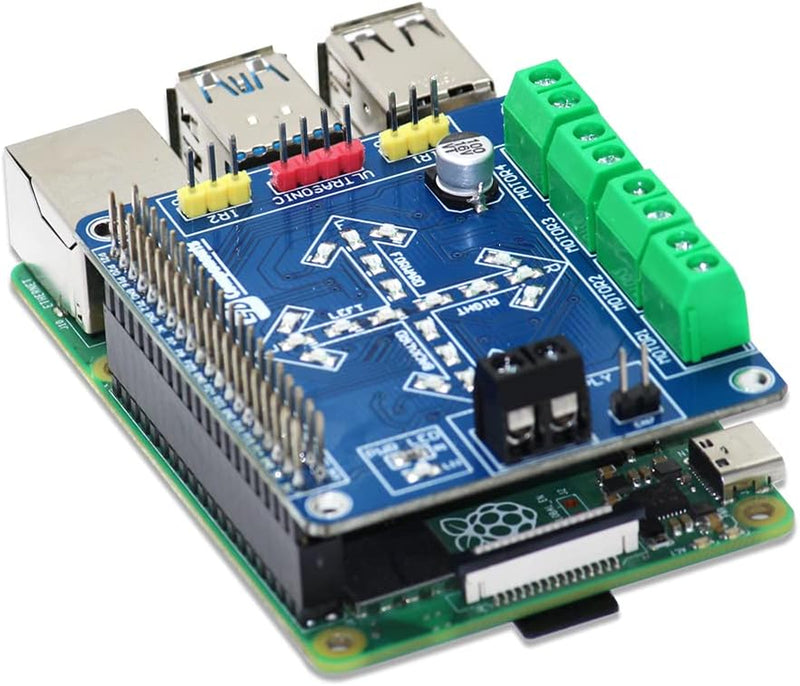 SB New Motorshield for Raspberry Pi 3,2,1 and Zero This Expansion Board Can Control up to 4 Motors or 2 Stepper Motor, 2 IR Sensors and a Single Ultrasonic Sensor.