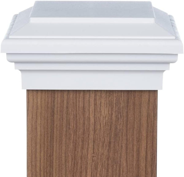 6X6 Post Cap (Actual 6.0") White Island Newel Flat Style Square Top for Outdoor Fences, Mailboxes & Decks, by