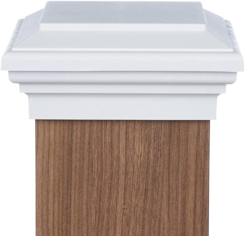 6X6 Post Cap (Actual 6.0") White Island Newel Flat Style Square Top for Outdoor Fences, Mailboxes & Decks, by