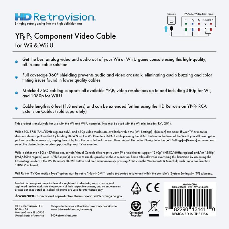 Wii/Wii U Premium Ypbpr Component Video Cable