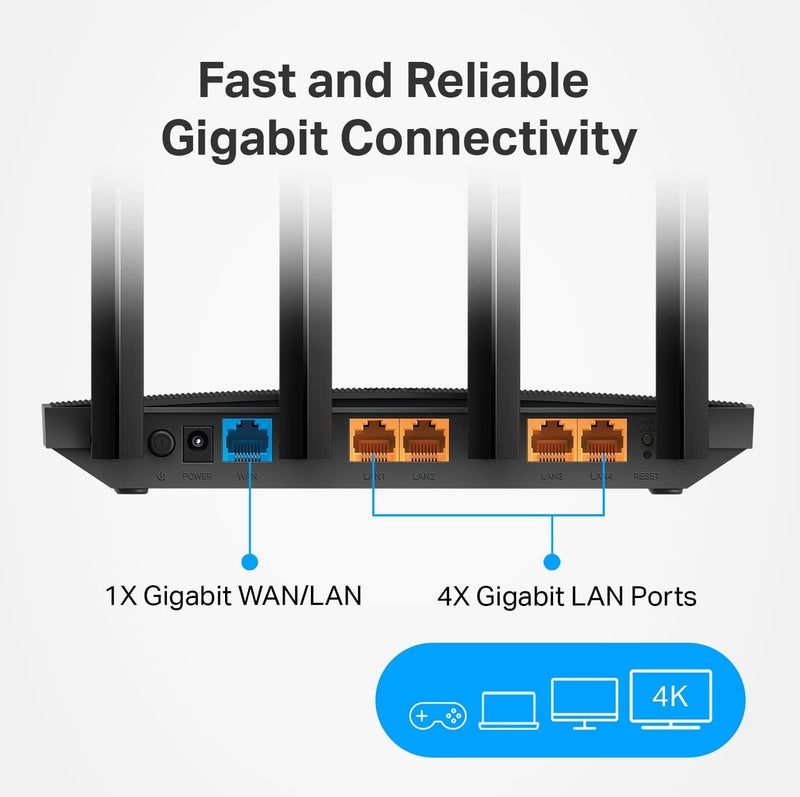 AC1200 Gigabit Wifi Router (Archer A6) - Dual Band MU-MIMO Wireless Internet Router, 4 X Antennas, Onemesh and AP Mode, Long Range Coverage