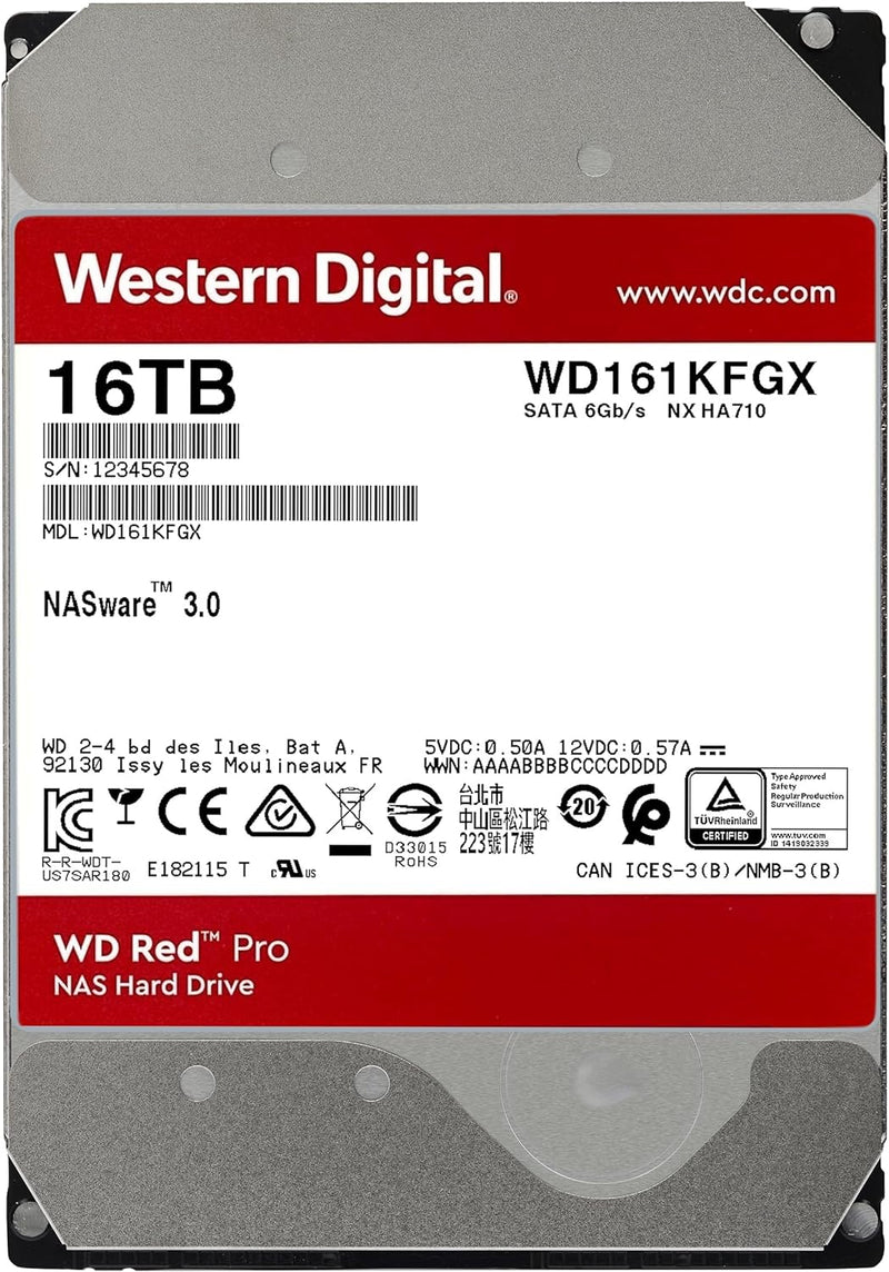 10TB WD Red Pro NAS Internal Hard Drive HDD - 7200 RPM, SATA 6 Gb/S, CMR, 256 MB Cache, 3.5" - WD102KFBX