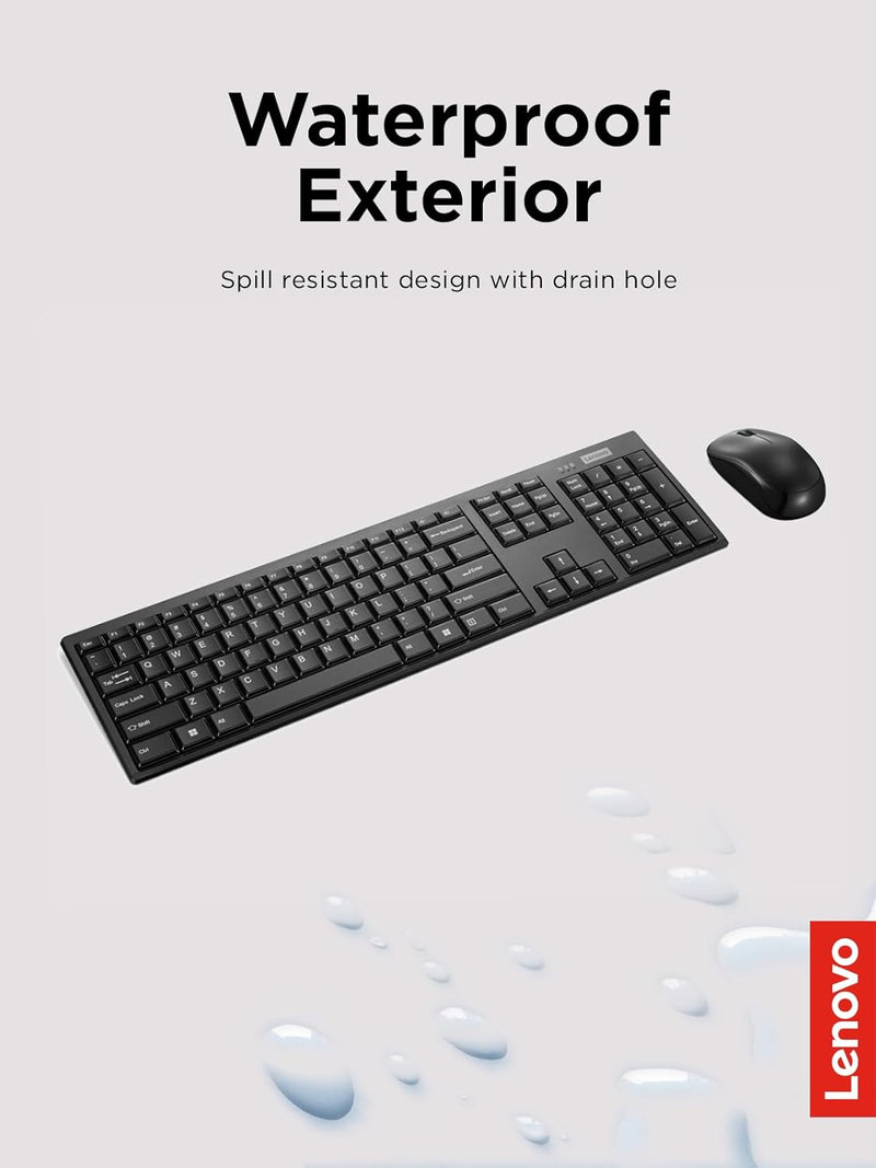 100 Wireless Keyboard and Mouse Combo – Cordless Set with Spill Resistant Quiet Keys – 3-Zone Keyboard - Ambidextrous Mouse – Compact Design – Wireless USB -Black