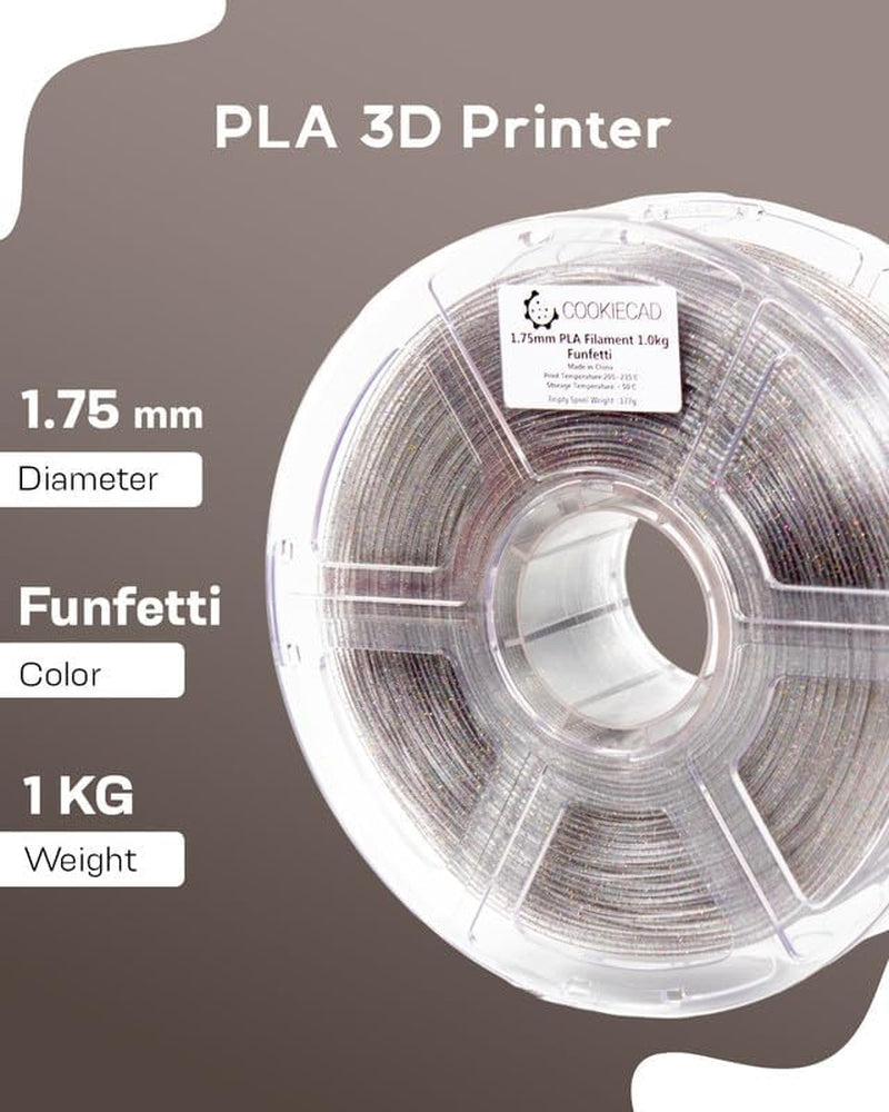 Funfetti Clear Filament with Rainbow Glitter PLA 3D Printer Filament 1.75Mm