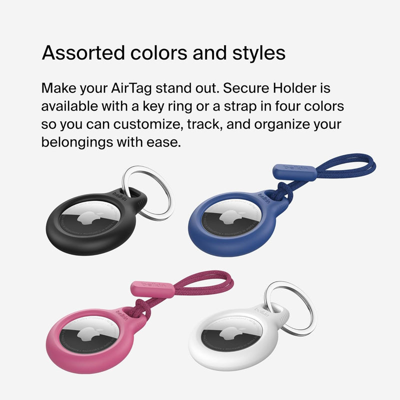 Apple Airtag Secure Holder with Key Ring, Durable Scratch Resistant Case with Open Face & Raised Edges, 2 Count (Pack of 1)