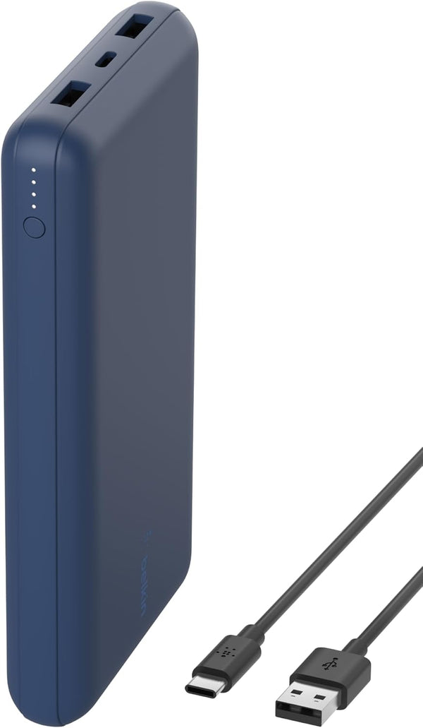 Belkin Portable Charger, USB-C Power Bank 20K W/ 1 USB-C Port and 2 USB-A Ports with USB-A to USB-C Cable for Iphone 16, 16 Plus, 16 Pro, 16 Pro Max, Samsung Galaxy S24, & More - Blue