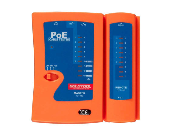 Combo Function Cable Tester and Poe Finder, for Cable Continuity, Miswiring, Open Circuits, Short Circuits, Straight-Through Pinning, or Cross Pinning, Blue