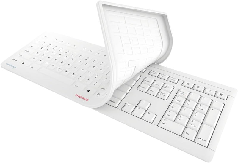 Cherry Stream Protect Keyboard for the Medical Industry Full Size Removable Cover for Hospital, Dentist, Cleanroom, Laboratory and Industrial. Fast to Clean and Flexible Silicone