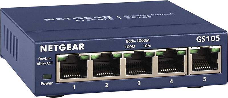 5-Port Gigabit Ethernet Unmanaged Switch (GS105NA) - Desktop or Wall Mount, and Limited Lifetime Protection Gray