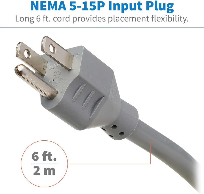 TLP76MSG 7 Outlet (6 Individually Controlled) Surge Protector Power Strip, 6Ft Cord, Lifetime Limited Warranty & Dollar 25K Insurance, Grey