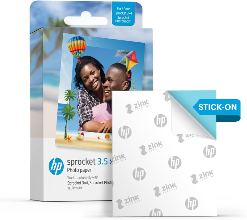 HP Sprocket 3.5 X 4.25” Zink Sticky-Backed Photo Paper (50 Pack) Compatible with HP Sprocket 3X4 Photo Printer