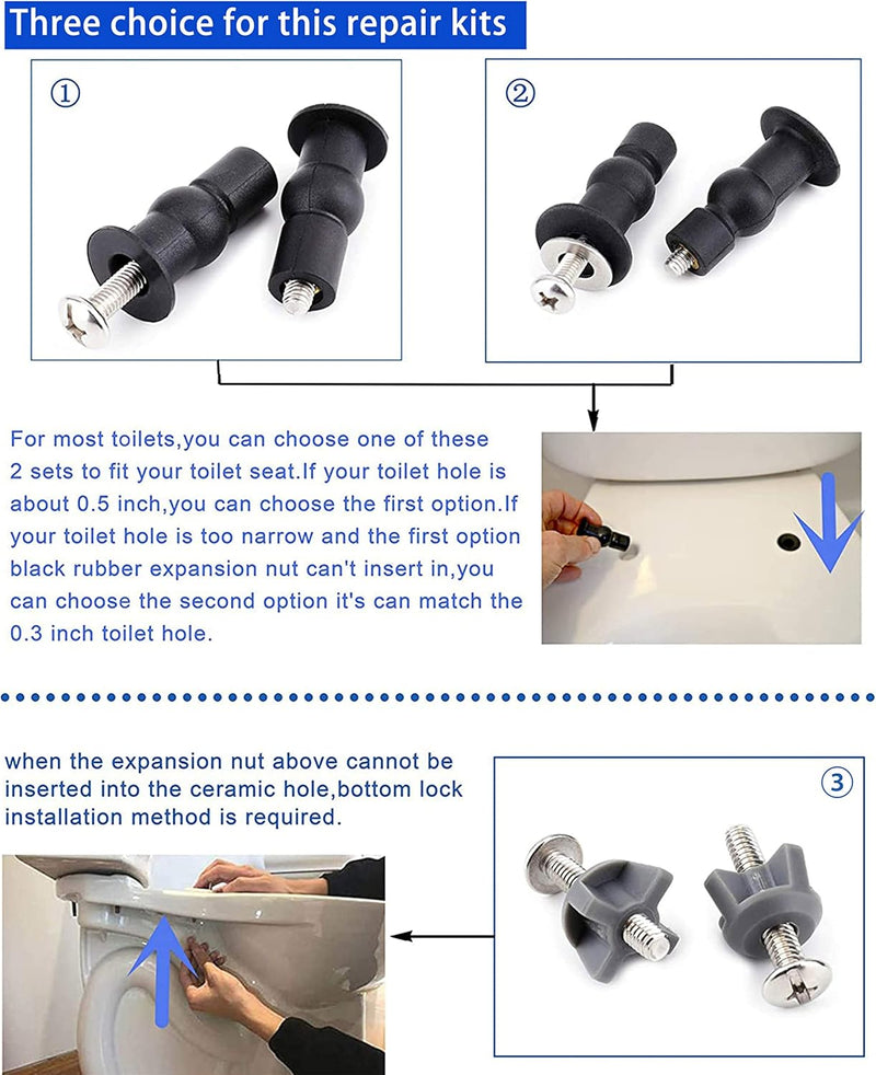 3 Pairs Toilet Seats Screw, Universal Toilet Seat Bolts, Top Fix Nuts Screws Bottom Mount Anchor Nut 1/4-20 Toilet Seat Screws Replacement Parts Fit for Kohler