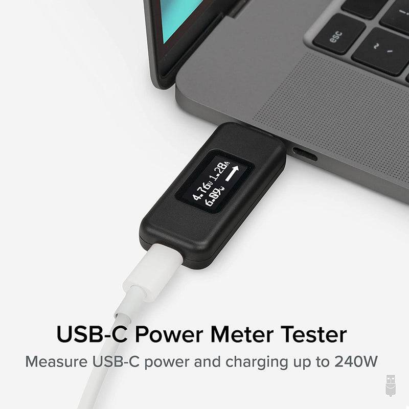 USB C Power Meter Tester for Monitoring USB-C Connections up to 240W - Digital Multimeter Tester for USB-C Cables, Laptops, Phones, Chargers - Driverless