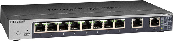 10-Port Gigabit/10G Ethernet plus Switch (GS110EMX) - Managed, with 8 X 1G, 2 X 10G/Multi-Gig, Desktop, Wall or Rackmount, and Limited Lifetime Protection 10 Port | Multi-Gig | 2Xuplinks | Managed