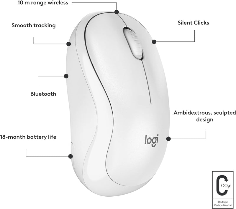 M240 Silent Bluetooth Mouse, Wireless, Compact, Portable, Smooth Tracking, 18-Month Battery, for Windows, Macos, Chromeos, Compatible with PC, Mac, Laptop, Tablets - off White