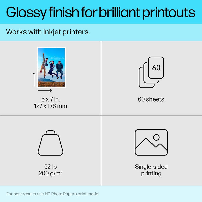 Everyday Photo Paper, Glossy, 5X7 In, 60 Sheets (CH097A)