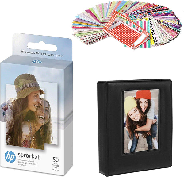 HP Sprocket 2X3 Premium Zink Sticky Photo Paper Compatible with HP Sprocket Photo Printers -Bundle Zink Paper, Photo Album and Sticker Sets.