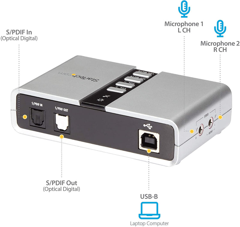 7.1 USB Sound Card - External Sound Card for Laptop with SPDIF Digital Audio - Sound Card for PC - Silver (ICUSBAUDIO7D)