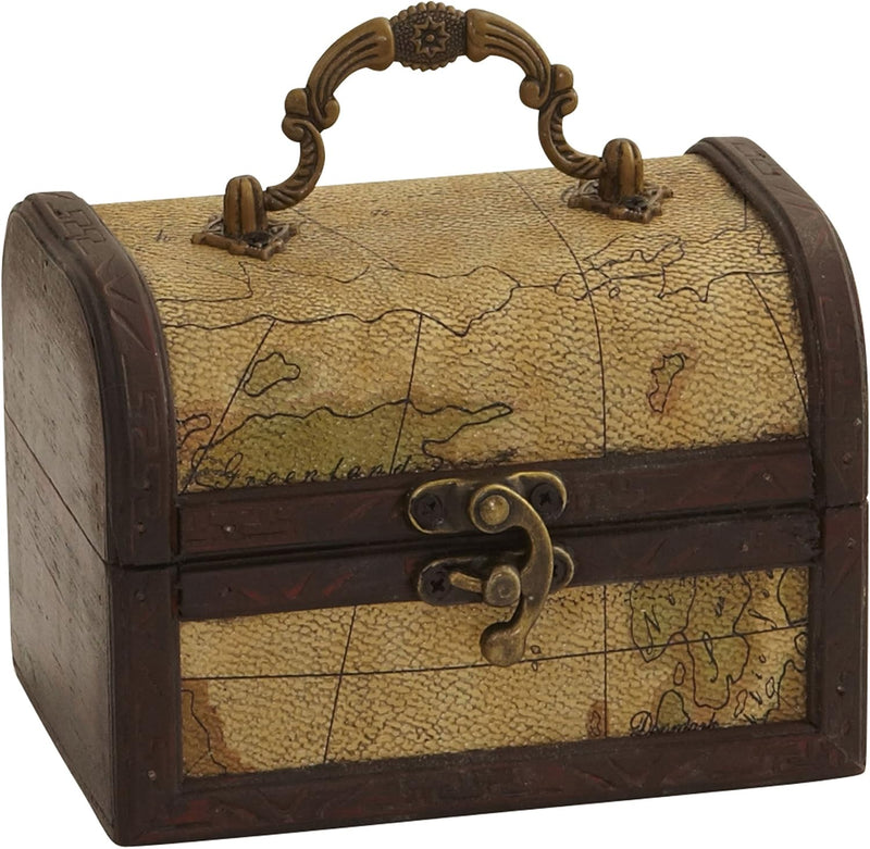 Nearly Natural Decorative Trunk Chests with Map Design, Brown, Set of 3