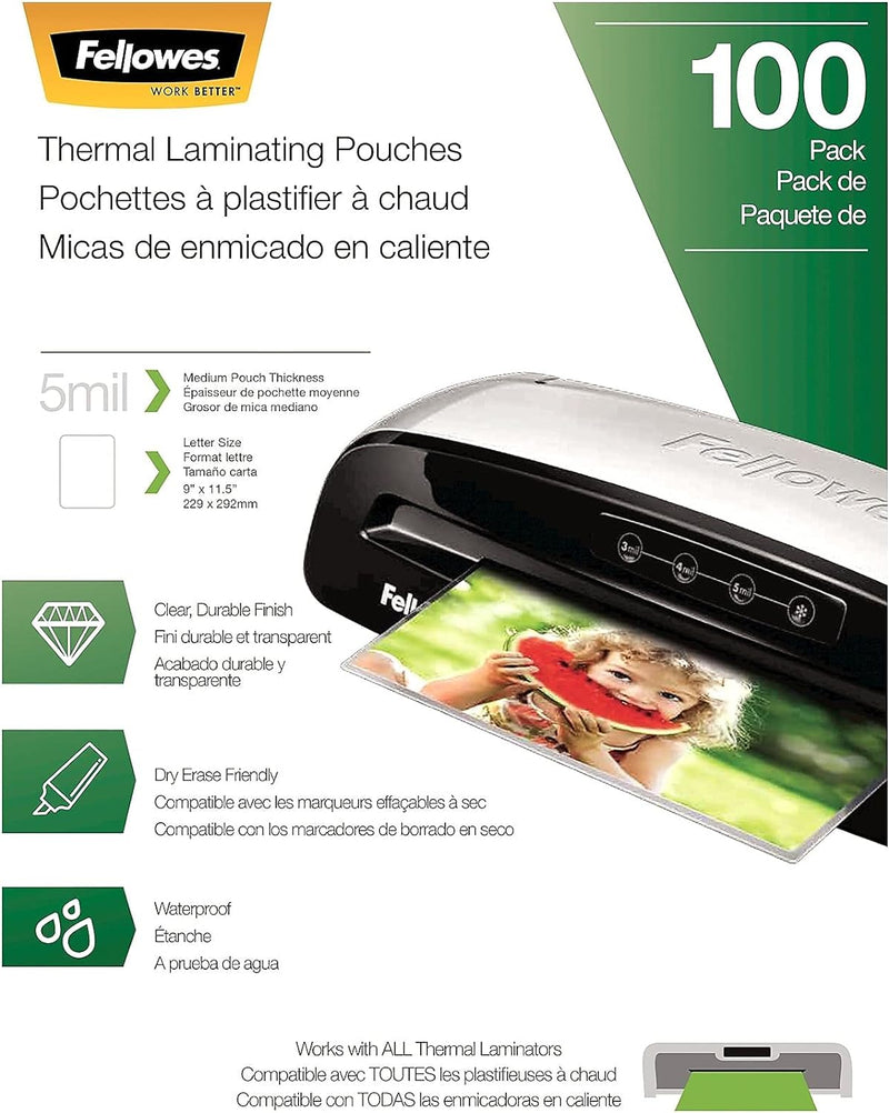 Thermal Laminating Pouches, 5Mil Letter Size Sheets, 9 X 11.5, 100 Pack, Clear (5743501)