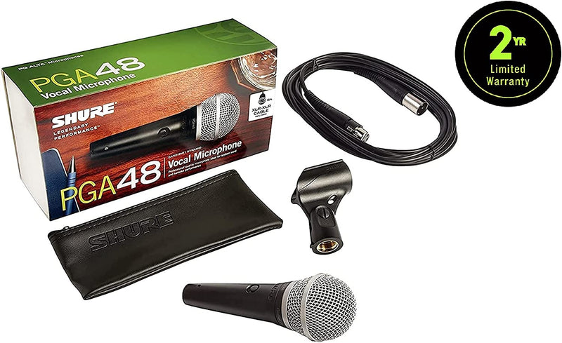 PGA48 Dynamic Microphone - Handheld Mic for Vocals with Cardioid Pick-Up Pattern, Discrete On/Off Switch, 3-Pin XLR Connector, 15' Xlr-To-Xlr Cable, Stand Adapter and Zipper Pouch (PGA48-XLR)