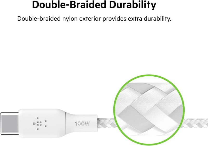 USB-C to USB-C Cable, Boostcharge Braided Power Cable (3M/10Ft), Fast Charging Cable W/ 100W Power Delivery, USB-IF Certified for Iphone 16, Macbook, Chromebook, Galaxy & More - White