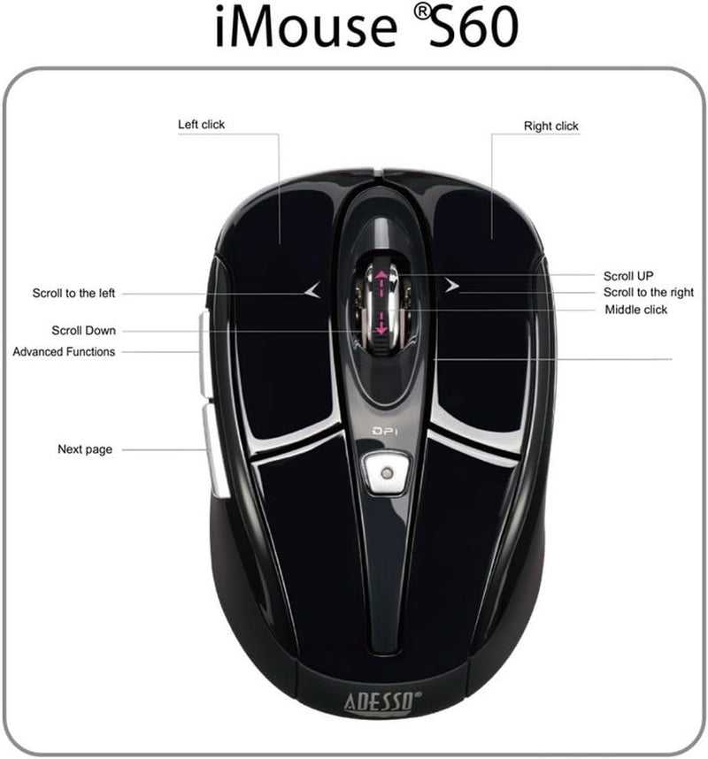 Imouse S60 Wireless Optical Mouse with 24 Ghz RF Technology, Programmable Driver, Tilt-Wheel Scrolling, and Magnetically Storable Receiver