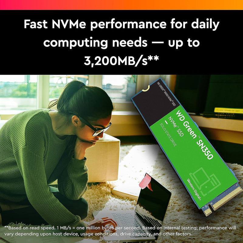 960GB WD Green SN350 Nvme Internal SSD Solid State Drive - Gen3 Pcie, M.2 2280, up to 2,400 Mb/S - WDS960G2G0C