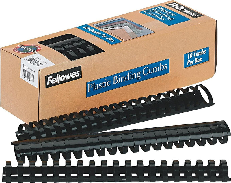 Fellowes Plastic Comb Bindings, 1.5 Inches, 340-Sheet Capacity, Black, 10 per Pack (52066)