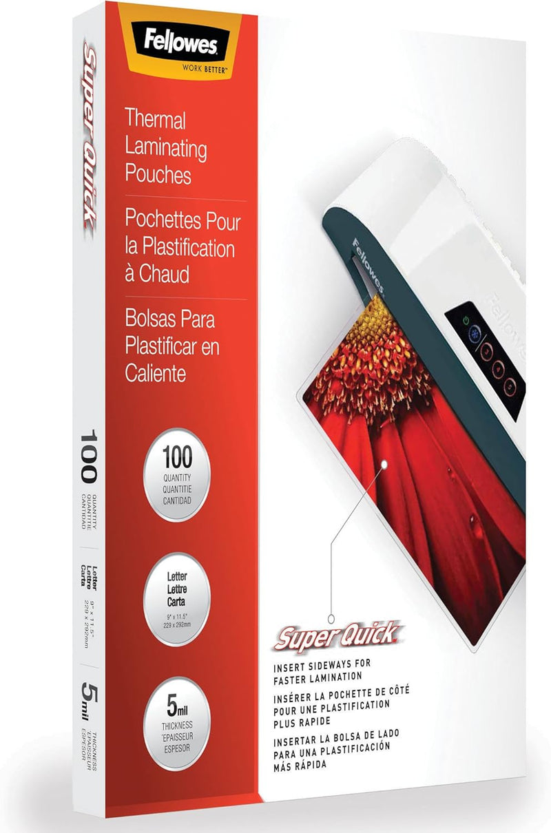 Fellowes Laminating Pouches, Thermal, Superquick 11.5"(H) X 9"(W) Size, 5 Mil, 100 Pack (5223001)