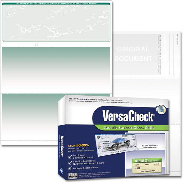 Secure Checks - 250 Blank Business Voucher Checks - Green Prestige - 250 Sheets Form #1000 - Check on Top