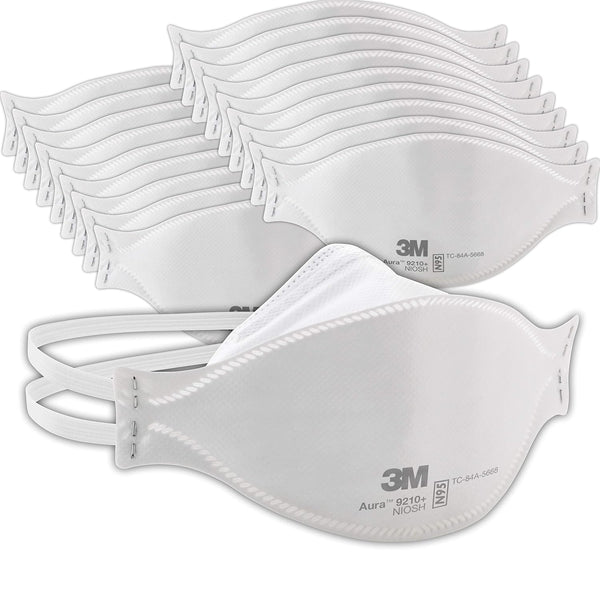 Aura Particulate Respirator 9210+, N95, Pack of 20 Disposable Respirators, Convenient Individually Wrapped, NIOSH APPROVED, Stapled Flat Fold Design, Low Profile Design Reduces Eyewear Fogging