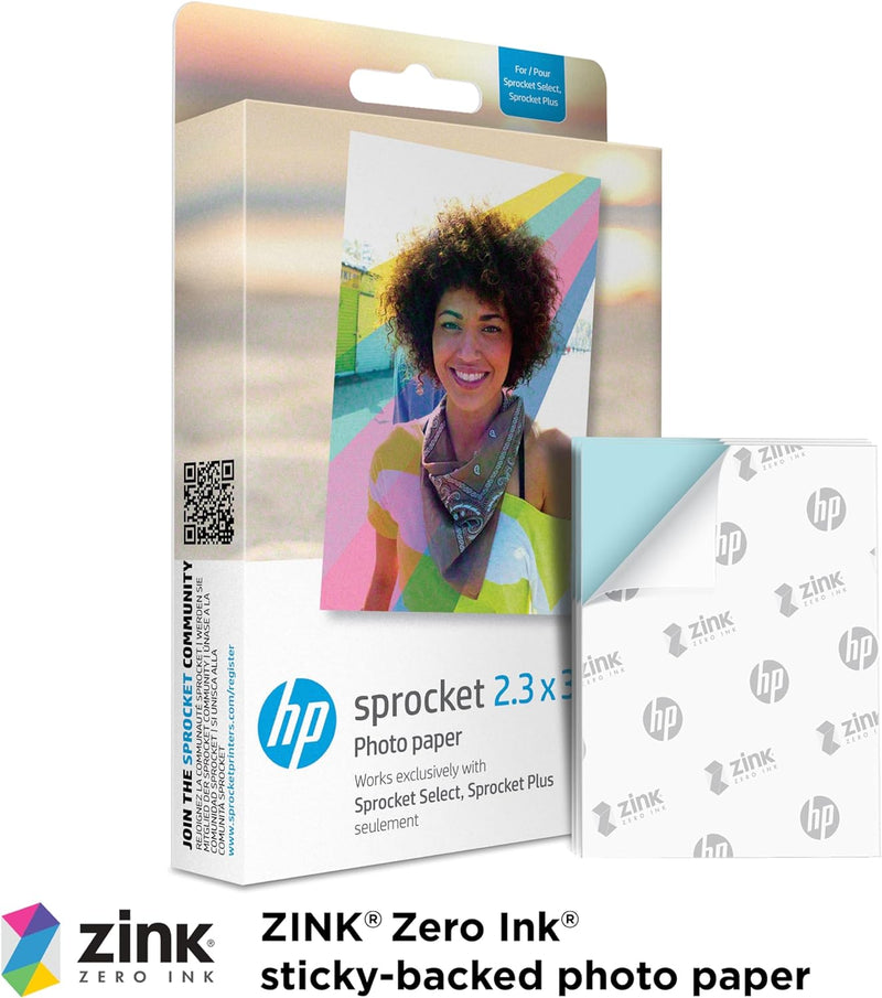 Sprocket 2.3 X 3.4" Premium Zink Sticky Back Photo Paper (20 Sheets) Compatible with  Sprocket Select and plus Printers.